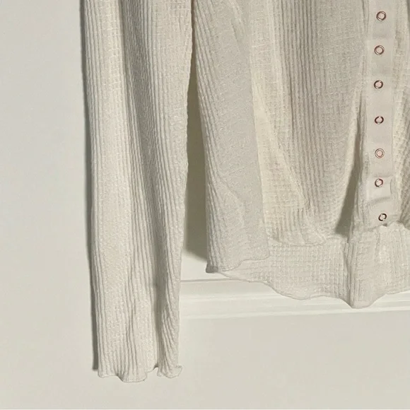 Free People Cream Going Places Snaps Waffle Knit Cardigan Sweater - 35604 - Picture 6 of 16